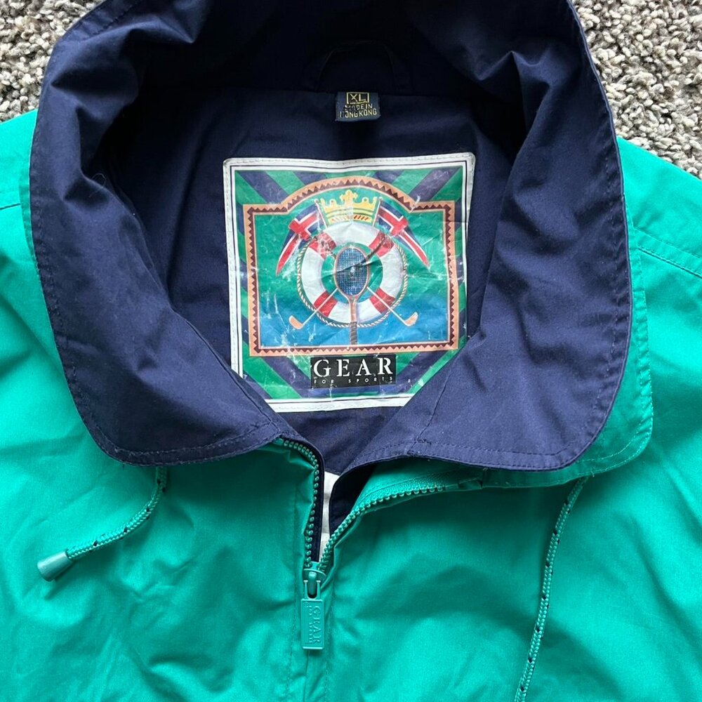 Vintage 80s 90s Mens XL Green/Blue Windbreaker Jacket, Gear For Sports Jacket - Picture 2 of 7